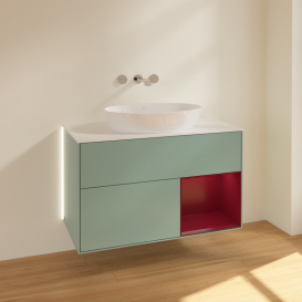 Тумба под раковину Villeroy & Boch Finion 100х50,1 см с подсветкой МДФ оливковый матовый лак/стекло белое матовое GA21HBGM