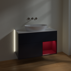 Тумба под раковину Villeroy & Boch Finion 100х50,1 см с подсветкой МДФ темно-синий матовый лак/стекло белое матовое GA21HBHG