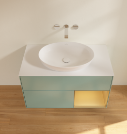 Тумба под раковину Villeroy & Boch Finion 100х50,1 см с подсветкой МДФ оливковый матовый лак/стекло белое матовое  GA21HFGM