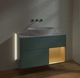 Тумба под раковину Villeroy & Boch Finion 100х50,1 см с подсветкой МДФ оливковый матовый лак/стекло белое матовое  GA21HFGM