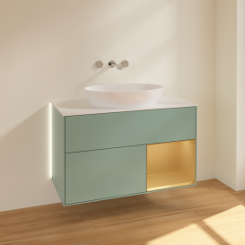 Тумба под раковину Villeroy & Boch Finion 100х50,1 см с подсветкой МДФ оливковый матовый лак/стекло белое матовое  GA21HFGM