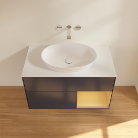 Тумба под раковину Villeroy & Boch Finion 100х50,1 см с подсветкой МДФ темно-синий матовый лак/стекло белое матовое GA21HFHG