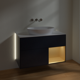 Тумба под раковину Villeroy & Boch Finion 100х50,1 см с подсветкой МДФ темно-синий матовый лак/стекло белое матовое GA21HFHG
