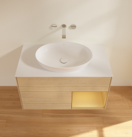 Тумба под раковину Villeroy & Boch Finion 100х50,1 см с подсветкой МДФ шпон дуба/стекло белое матовое GA21HFPC