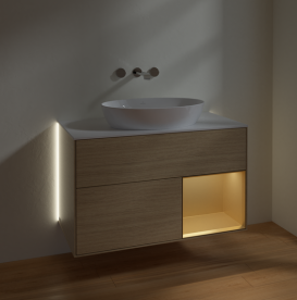 Тумба под раковину Villeroy & Boch Finion 100х50,1 см с подсветкой МДФ шпон дуба/стекло белое матовое GA21HFPC