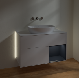 Тумба под раковину Villeroy & Boch Finion 100х50,1 см с подсветкой МДФ глянцевый белый лак/стекло белое матовое GA21HGGF