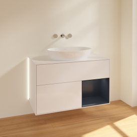 Тумба под раковину Villeroy & Boch Finion 100х50,1 см с подсветкой МДФ глянцевый белый лак/стекло белое матовое GA21HGGF