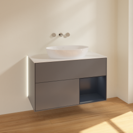 Тумба под раковину Villeroy & Boch Finion 100х50,1 см с подсветкой МДФ антрацит матовый лак/стекло белое матовое GA21HGGK