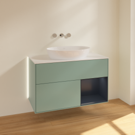 Тумба под раковину Villeroy & Boch Finion 100х50,1 см с подсветкой МДФ оливковый матовый лак/стекло белое матовое GA21HGGM