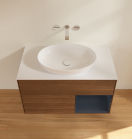 Тумба под раковину Villeroy & Boch Finion 100х50,1 см с подсветкой МДФ шпон грецкого ореха/стекло белое матовое GA21HGGN