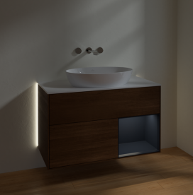 Тумба под раковину Villeroy & Boch Finion 100х50,1 см с подсветкой МДФ шпон грецкого ореха/стекло белое матовое GA21HGGN