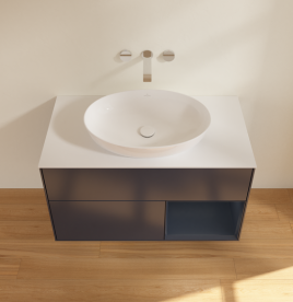 Тумба под раковину Villeroy & Boch Finion 100х50,1 см с подсветкой МДФ темно-синий матовый лак/стекло белое матовое GA21HGHG