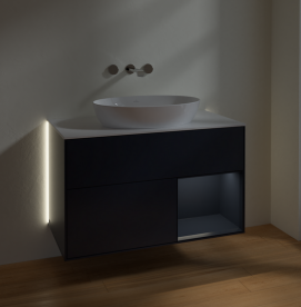 Тумба под раковину Villeroy & Boch Finion 100х50,1 см с подсветкой МДФ темно-синий матовый лак/стекло белое матовое GA21HGHG