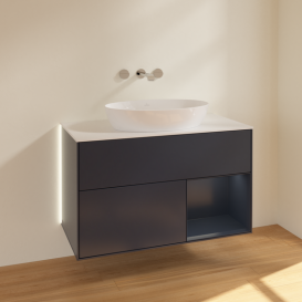 Тумба под раковину Villeroy & Boch Finion 100х50,1 см с подсветкой МДФ темно-синий матовый лак/стекло белое матовое GA21HGHG