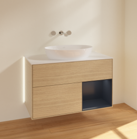 Тумба под раковину Villeroy & Boch Finion 100х50,1 см с подсветкой МДФ шпон дуба/стекло белое матовое GA21HGPC