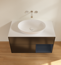 Тумба под раковину Villeroy & Boch Finion 100х50,1 см с подсветкой МДФ черный матовый лак/стекло белое матовое GA21HGPD