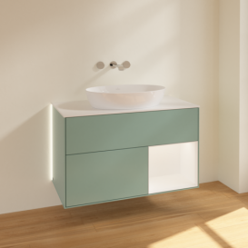 Тумба под раковину Villeroy & Boch Finion 100х50,1 см с подсветкой МДФ оливковый матовый лак/стекло белое матовое GA21MTGM