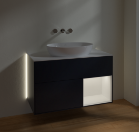 Тумба под раковину Villeroy & Boch Finion 100х50,1 см с подсветкой МДФ темно-синий матовый лак/стекло белое матовое GA21MTHG