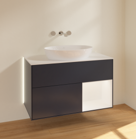 Тумба под раковину Villeroy & Boch Finion 100х50,1 см с подсветкой МДФ темно-синий матовый лак/стекло белое матовое GA21MTHG