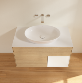 Тумба под раковину Villeroy & Boch Finion 100х50,1 см с подсветкой МДФ шпон дуба/стекло белое матовое GA21MTPC