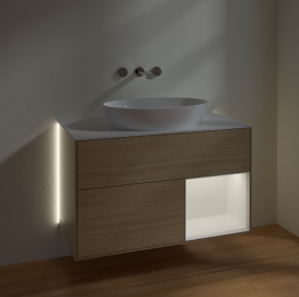 Тумба под раковину Villeroy & Boch Finion 100х50,1 см с подсветкой МДФ шпон дуба/стекло белое матовое GA21MTPC