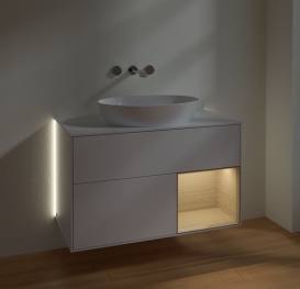 Тумба под раковину Villeroy & Boch Finion 100х50,1 см с подсветкой МДФ глянцевый белый лак/стекло белое матовое GA21PCGF