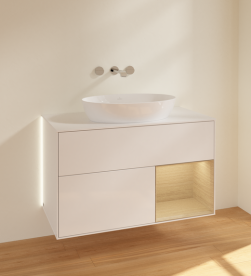 Тумба под раковину Villeroy & Boch Finion 100х50,1 см с подсветкой МДФ глянцевый белый лак/стекло белое матовое GA21PCGF