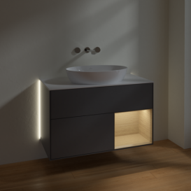 Тумба под раковину Villeroy & Boch Finion 100х50,1 см с подсветкой МДФ антрацит матовый лак/стекло белое матовое GA21PCGK