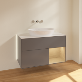 Тумба под раковину Villeroy & Boch Finion 100х50,1 см с подсветкой МДФ антрацит матовый лак/стекло белое матовое GA21PCGK