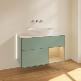 Тумба под раковину Villeroy & Boch Finion 100х50,1 см с подсветкой МДФ оливковый матовый лак/стекло белое матовое GA21PCGM