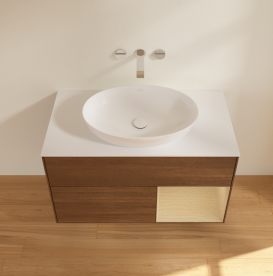 Тумба под раковину Villeroy & Boch Finion 100х50,1 см с подсветкой МДФ шпон грецкого ореха/стекло белое матовое GA21PCGN