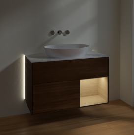 Тумба под раковину Villeroy & Boch Finion 100х50,1 см с подсветкой МДФ шпон грецкого ореха/стекло белое матовое GA21PCGN