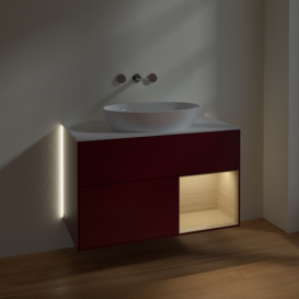 Тумба под раковину Villeroy & Boch Finion 100х50,1 см с подсветкой МДФ пион матовый лак/стекло белое матовое GA21PCHB