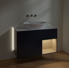 Тумба под раковину Villeroy & Boch Finion 100х50,1 см с подсветкой МДФ темно-синий матовый лак/стекло белое матовое GA21PCHG