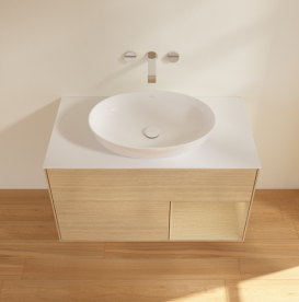 Тумба под раковину Villeroy & Boch Finion 100х50,1 см с подсветкой МДФ шпон дуба/стекло белое матовое GA21PCPC