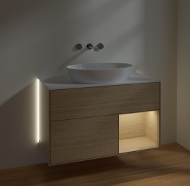 Тумба под раковину Villeroy & Boch Finion 100х50,1 см с подсветкой МДФ шпон дуба/стекло белое матовое GA21PCPC