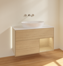 Тумба под раковину Villeroy & Boch Finion 100х50,1 см с подсветкой МДФ шпон дуба/стекло белое матовое GA21PCPC