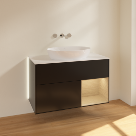 Тумба под раковину Villeroy & Boch Finion 100х50,1 см с подсветкой МДФ черный матовый лак/стекло белое матовое GA21PCPD