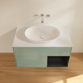 Тумба под раковину Villeroy & Boch Finion 100х50,1 см с подсветкой МДФ оливковый матовый лак/стекло белое матовое GA21PDGM