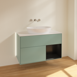 Тумба под раковину Villeroy & Boch Finion 100х50,1 см с подсветкой МДФ оливковый матовый лак/стекло белое матовое GA21PDGM