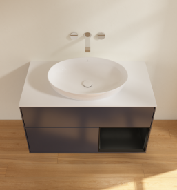 Тумба под раковину Villeroy & Boch Finion 100х50,1 см с подсветкой МДФ темно-синий матовый лак/стекло белое матовое GA21PDHG