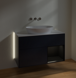 Тумба под раковину Villeroy & Boch Finion 100х50,1 см с подсветкой МДФ темно-синий матовый лак/стекло белое матовое GA21PDHG