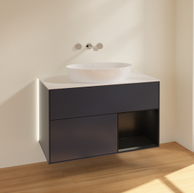 Тумба под раковину Villeroy & Boch Finion 100х50,1 см с подсветкой МДФ темно-синий матовый лак/стекло белое матовое GA21PDHG