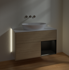 Тумба под раковину Villeroy & Boch Finion 100х50,1 см с подсветкой МДФ шпон дуба/стекло белое матовое GA21PDPC