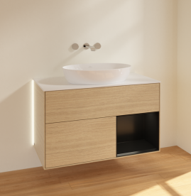 Тумба под раковину Villeroy & Boch Finion 100х50,1 см с подсветкой МДФ шпон дуба/стекло белое матовое GA21PDPC