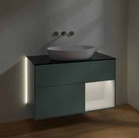 Тумба под раковину Villeroy & Boch Finion 100х50,1 см с подсветкой МДФ оливковый матовый лак/стекло черное матовое GA22GFGM