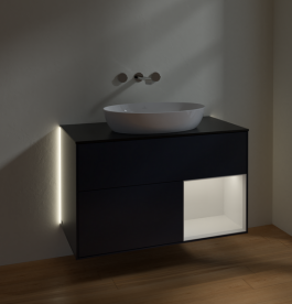 Тумба под раковину Villeroy & Boch Finion 100х50,1 см с подсветкой МДФ темно-синий матовый лак/стекло черное матовое GA22GFHG