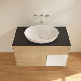 Тумба под раковину Villeroy & Boch Finion 100х50,1 см с подсветкой МДФ шпон дуба/стекло черное матовое GA22GFPC