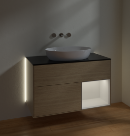 Тумба под раковину Villeroy & Boch Finion 100х50,1 см с подсветкой МДФ шпон дуба/стекло черное матовое GA22GFPC