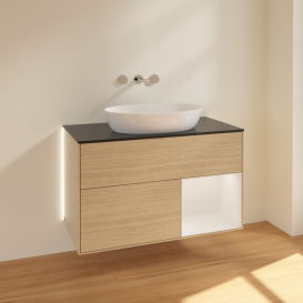 Тумба под раковину Villeroy & Boch Finion 100х50,1 см с подсветкой МДФ шпон дуба/стекло черное матовое GA22GFPC